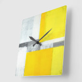 「大きい」グレーと黄色の抽象芸術アート スクエア壁時計 (傾斜)