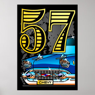 大きい「57 Chevy車の漫画ポスター ポスター