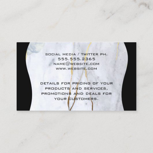 大きいQRコードテンプレート | 大理石金ゴールドフレーク 名刺 (裏面)