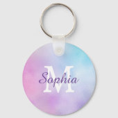 大きいWhtモノグラムと紫のスクリプト名Iridescent キーホルダー (裏面)