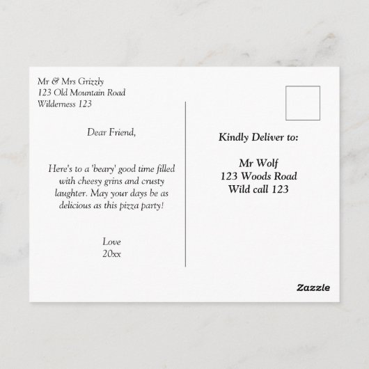 大きおもしろいなピザを持っている願い ポストカード (裏面)