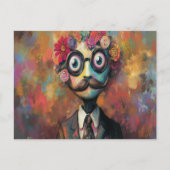大きお洒落い目とフローラの毛を持つ人型 ポストカード (正面)