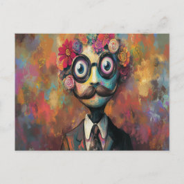 大きお洒落い目とフローラの毛を持つ人型 ポストカード