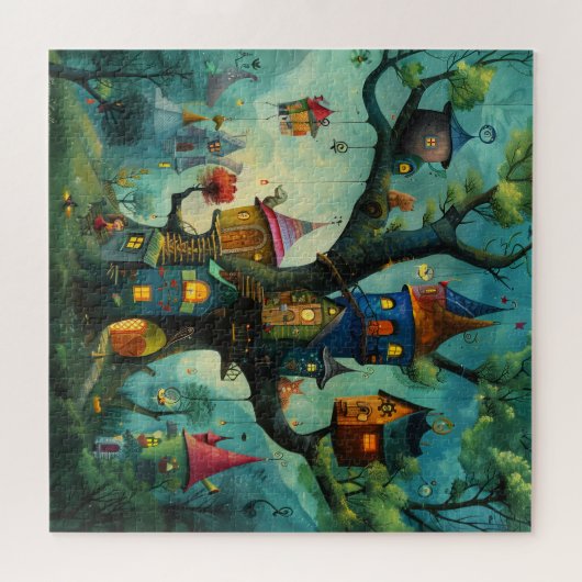 大きお洒落な木の木の家 ジグソーパズル (横)