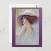 大きかわいらしな帽子のカードとはがきの女性 ポストカード (正面/裏面)