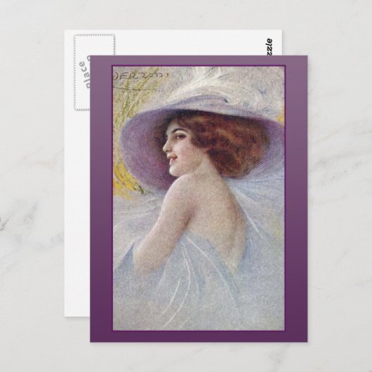 大きかわいらしな帽子のカードとはがきの女性 ポストカード (正面/裏面)