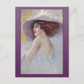 大きかわいらしな帽子のカードとはがきの女性 ポストカード (正面)