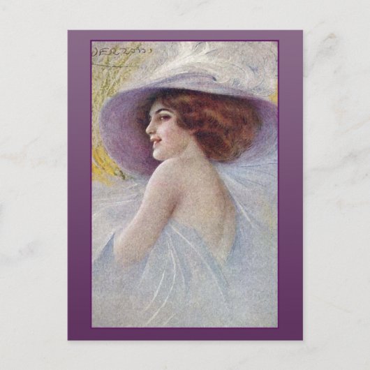 大きかわいらしな帽子のカードとはがきの女性 ポストカード (正面)