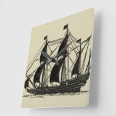 大きくうねっている帆が付いている船のシルエット スクエア壁時計 (傾斜)