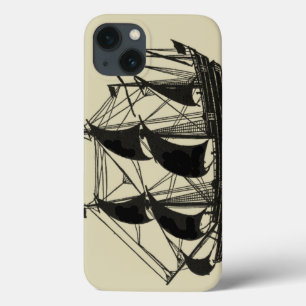 大きくうねっている帆が付いている船のシルエット iPhone 13ケース