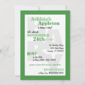 大きくおもしろいな緑のフクロウのベビーシャワー招待状 招待状 (裏面)