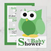 大きくおもしろいな緑のフクロウのベビーシャワー招待状 招待状 (正面/裏面)