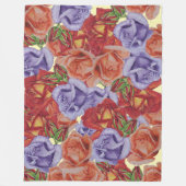 大きくてカラフルのはっきりしたバラの花模様フローラ フリースブランケット (正面)
