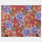 大きくてカラフルのはっきりしたバラの花模様フローラ フリースブランケット (正面(横))