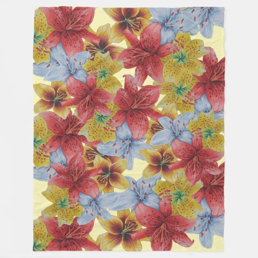 大きくてカラフルはっきりしたの花フローラ フリースブランケット (正面)