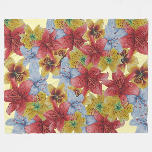 大きくてカラフルはっきりしたの花フローラ フリースブランケット (正面(横))