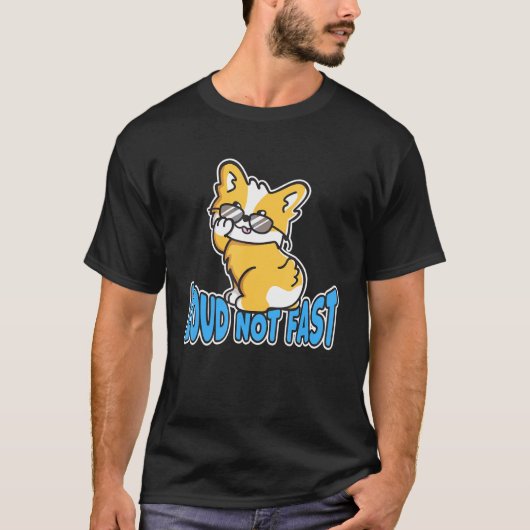 大きくない速いクール可愛いコーギと陰影の子犬D Tシャツ (正面)