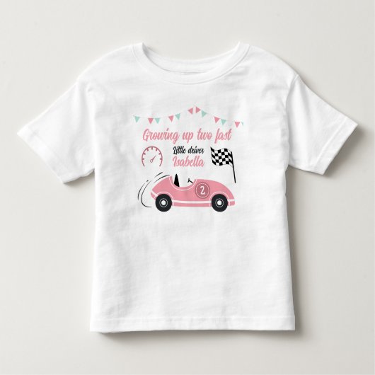 大きくなる２つ速い祭りのピンクのレースカー誕生日 トドラーTシャツ (正面)