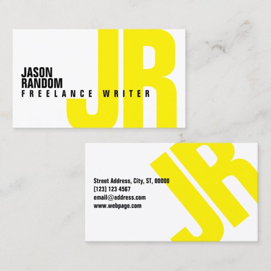 大きくはっきりしたなイニシャルカバー黄色 名刺 (正面/裏面)