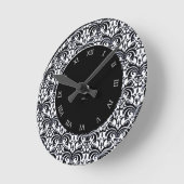 大きくはっきりしたなダマスク織(黒) ラウンド壁時計 (傾斜)