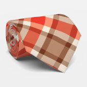 大きくモダンな格子縞、珊瑚のオレンジ、ブラウン及びタン ネクタイ (ロール)