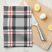 大きくモダンな格子縞、黒、白、灰色および赤 キッチンタオル (四つ折り)