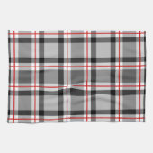 大きくモダンな格子縞、黒、白、灰色および赤 キッチンタオル (横)