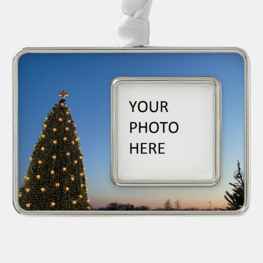 大きく小さなクリスマスツリーIホリデーサンセット シルバープレートフレームオーナメント (正面)