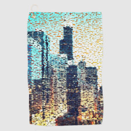大きく建てられた都市の青みがかったモザイク ゴルフタオル