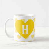 大きく明るく黄色いハート-モノグラム コーヒーマグカップ (左)