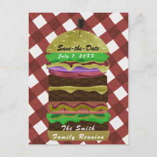 大きく油が多いハンバーガーの夏のCookout赤いBBQのパーティー インビテーションポストカード