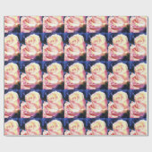 大きく美しいピンクのバラの水彩画 ラッピングペーパー (フラット)