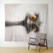 大きく見開いた目のダチョウ漫画ポートレート タペストリー (インサイチュ(横))