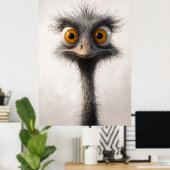 大きく見開いた目のダチョウ漫画ポートレート ポスター (ホームオフィス)