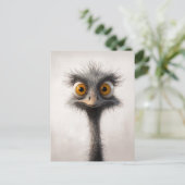 大きく見開いた目のダチョウ漫画ポートレート ポストカード (スタンド正面)