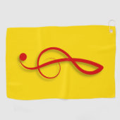 大きく赤い音楽的なト音記号の記号 ゴルフタオル (横)