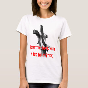 大きく醜い棒を持つ悪魔を打って下さい Tシャツ