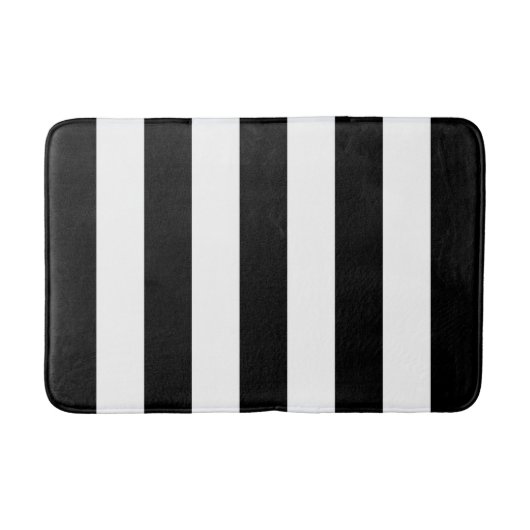 大きく黒くか白い縦ストライプパターン バスマット (正面)
