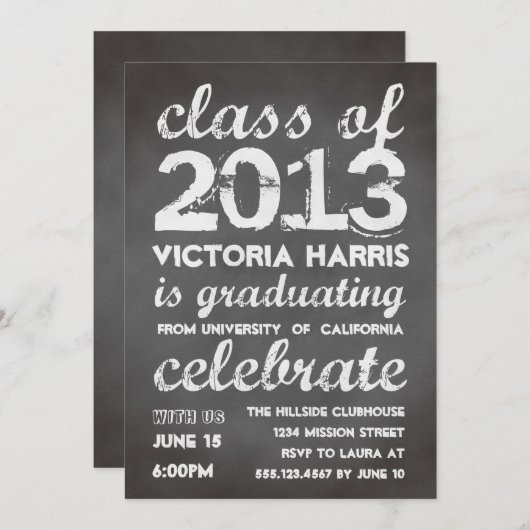 大きく、はっきりしたな灰色の黒板のタイポグラフィのモダン 招待状 (正面/裏面)