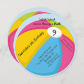 大きく、明るいビーチボールの誕生日の招待状 招待状 (正面/裏面)