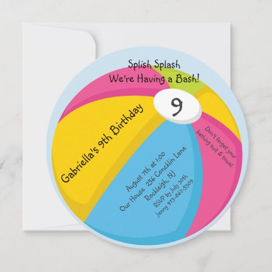 大きく、明るいビーチボールの誕生日の招待状 招待状 (正面)