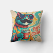 大きすぎるサングラスを着て、コーヒーを持っている猫 クッション (裏面)