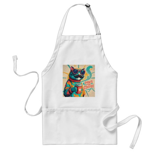 大きすぎるサングラスを着て、コーヒーを持っている猫 スタンダードエプロン (正面)