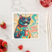 大きすぎるサングラスを着て、コーヒーを持っている猫 スタンダードカクテルナプキン (インサイチュ)
