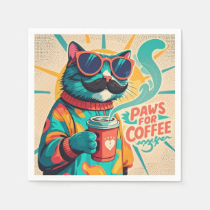 大きすぎるサングラスを着て、コーヒーを持っている猫 スタンダードカクテルナプキン