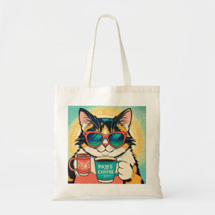 大きすぎるサングラスを着て、コーヒーを持っている猫 トートバッグ