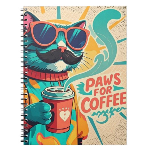 大きすぎるサングラスを着て、コーヒーを持っている猫 ノートブック (正面)