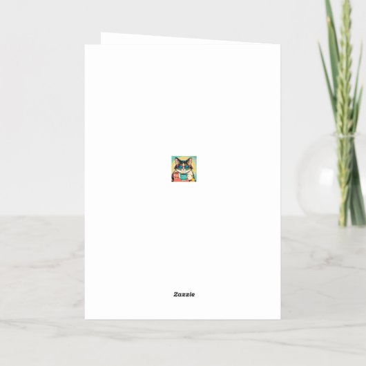 大きすぎるサングラスを着て、コーヒーを持っている猫 箔グリーティングカード (裏面)