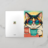 大きすぎるサングラスを着て、コーヒーを持っている猫 箔グリーティングカード (外側レイダウン)