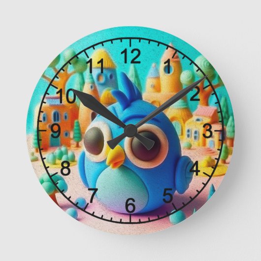 大きすぎる目をした青い鳥 ラウンド壁時計 (正面)